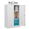 Metal Storage Cabinet With Locking Doors And Adjustable Shelf, Folding Filing Storage Cabinet, Folding Storage Locker Cabinet For Home Office, School, Garage - White - Image 16
