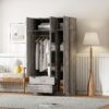 Modern 3 Door Mirror Wardrobe With 2 Drawers And Top Cabinet - Gray - Image 7