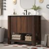36" Modern Bathroom Vanity With Rectangle Ceramic Sink, Bathroom Cabinet And 45 Degrees Free Handle Design Soft Closing Doors, 1 Open Shelf At The Bottom - Dark Brown - Image 5