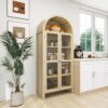 Tall Arched Kitchen Pantry, Modern Farmhouse Wood Kitchen Storage Cabinets, Arched Storage Display Cabinet With Adjustable Shelves, Versatile Cupboard For Kitchen, Dining Room - Natural - Image 4