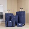 5 Piece Set (18/23/27/Travelbag /Toiletry Bag), Softshell Suitcase Spinner Wheels Terylene Polyester Luggage Sets Carry On Suitcase Luggage Lightweight Durable Suitcase - Blue - Image 2
