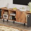 Mid Century TV Stand & 3 Cabinets, Media Console Table For Tvs Up To 70'', Entertainment Center With Storage For Living Room - Black / Brown - Image 26