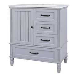 30" Bathroom Vanity With Sink, Bathroom Cabinet With A Door, 3 Drawers Legs, Adiustable Foot Pads - Gray