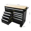 9 Drawer Multifunctional Steel Tool Cart With Wheels And Wooden Top - Black - Image 3