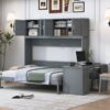 Queen Size Wall Murphy Bed With Desk And Storage Shelves And Big Cabinets - Gray - Image 16