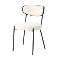 Boucle Modern Kitchen Dining Chair With Bentwood Ash Veneer Back And Black Metal Legs, (Set of 2) - Cream
