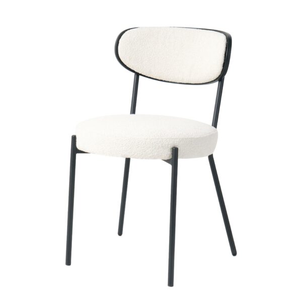 Boucle Modern Kitchen Dining Chair With Bentwood Ash Veneer Back And Black Metal Legs, (Set of 2) - Cream