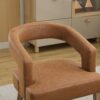 Wide Modern Barrel Open Back Upholstered Accent Chair With Weathered Solid Wood Legs Dining Chairs For Dining Room, Club, Kitchen And Living Room - Brown - Image 8