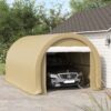 Outsunny - 10' x 16' Carport, Heavy Duty Portable Garage Storage Tent With Large Zippered Door, Anti-Uv Pe Canopy Cover For Car, Truck, Boat, Motorcycle, Bike, Garden Tools, Outdoor Work - Beige - Image 8