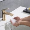 Modern Single Handle Lavatory Basin Sink Faucet With Aerated Stream - Brushed Gold - Image 7