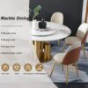 Round Stone Burning Table, Modern Marble Dining Table With 6 Chairs - Gold / White - Image 9