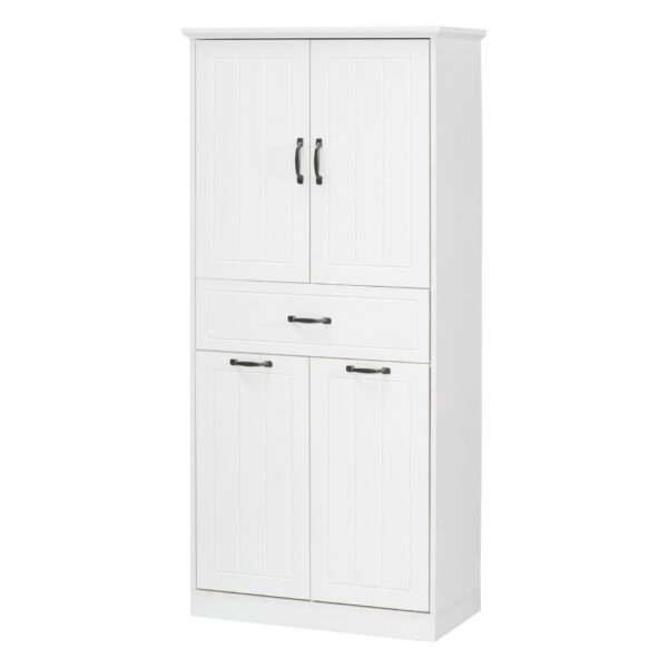 Modern Bathroom Storage Cabinet With 2 Laundry Baskets, 1 Drawer, Adjustable Shelf - White
