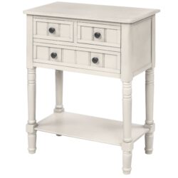 Narrow Console Table, Slim Sofa Table With Three Storage Drawers And Bottom Shelf - Ivory White