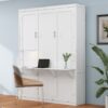 Full Size Murphy Bed With 1 Side Cabinet Storage Shelf, Cabinet Bed Folding Wall Bed With Desk Combo Perfect For Guest Room, Study, Office - White - Image 5