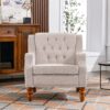Accent Chair, Living Room Chair, Footrest Chair Set With Vintage Brass Studs, Button Tufted Upholstered Armchair For Living Room, Comfy Reading Chair For Bedroom, Reception Room - Beige - Image 5