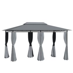 Outsunny - Patio Gazebo, Outdoor Gazebo Canopy Shelter With Curtains, Vented Roof, Steel Frame For Garden, Lawn, Backyard And Deck, - Sage Gray