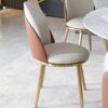 Round Stone Burning Table, Modern Marble Dining Table With 6 Chairs - Gold / White - Image 10