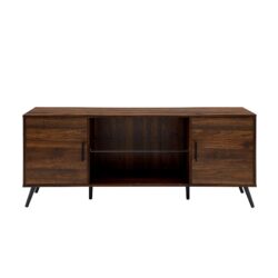 Mid-Century Modern 2 Door 60" TV Stand For 65" TVs With Glass Shelf - Dark Walnut