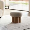 Mushroom Stool With Plush Cushion, Wooden Barrel Pipe - Greige / Walnut - Image 5