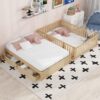 Full Size Daybed With Fence Guardrails And 2 Drawers, Split Into Independent Floor Bed & Daybed - Natural - Image 20