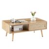 41.34" Rattan Coffee Table, Sliding Door For Storage, Solid Wood Legs, Modern Table For Living Room - Natural - Image 6