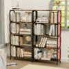 5 Tier Industrial Bookshelf, Rustic Brown Tall Bookcase With Open Wood & Metal Design, Vintage Storage Organizer - Black - Image 7