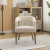 Wide Modern Barrel Open Back Upholstered Accent Chair With Weathered Solid Wood Legs Dining Chairs For Dining Room, Club, Kitchen And Living Room - Beige - Image 4