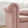 Chaise Lounge Indoor, Velvet Lounge Chair For Bedroom With Storage & Pillow, Modern Upholstered Rolled Arm Chase Lounge For Sleeping With Nailhead Trim For Living Room Bedroom Office - Pink - Image 10