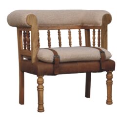 Strapped Hallway Boucle Bench - Beige / Brown