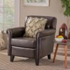 Upholstered Club Chair With Button Tufted Back Rest - Brown - Image 2