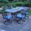 Rectangular 6 Person 84.25" Long Aluminum Dining Set With Cushions - Gray / Navy - Image 10