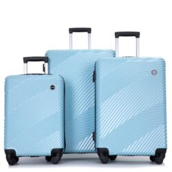 3 Piece Luggage Sets Lightweight Suitcase With Two Hooks, Spinner Wheels, (20/24/28) - Aqua Blue