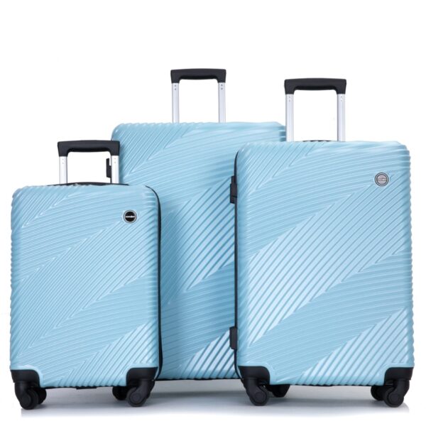 3 Piece Luggage Sets Lightweight Suitcase With Two Hooks, Spinner Wheels, (20/24/28) - Aqua Blue