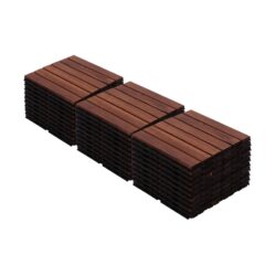 30 Piece Interlocking Deck Tiles Striped Pattern, Square Acacia Hardwood Outdoor Flooring For Patio, Bancony, Pool Side - Brown
