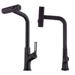 Modern Kitchen Waterfall Faucet With Pull Down Sprayer, Single Handle, 360 Degree Rotating - Matte Black
