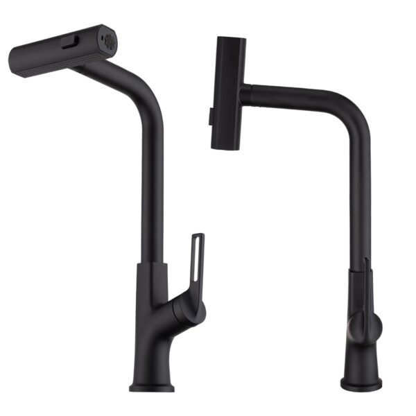 Modern Kitchen Waterfall Faucet With Pull Down Sprayer, Single Handle, 360 Degree Rotating - Matte Black
