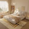 King Size Luxury Upholstered Platform Bed With Oversized Padded Backrest And Solid Wood Frame, Suitable For Multiple Heights Of Mattresses - Beige - Image 3