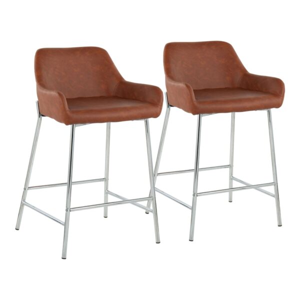 Daniella - Contemporary Fixed Height Counter Stool (Set of 2) - Chrome / Camel