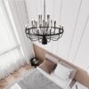 24 Light Chandelier Industrial Iron Candle Chandelier Modern Suspended Farmhouse Chandeliers Pendant Light Fixtures For Dining Room Bedroom Living Room Kitchen Island Foyer E12 Bulb (No Include) - Black - Image 6