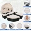 Outdoor Rattan Daybed Sunbed With Retractable Canopy Wicker Furniture, Round Outdoor Sectional Sofa Set - Black Wicker Furniture Clamshell Seating With Washable Cushions, Backyard, Porch - Beige - Image 12