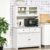 Homcom - 63.5" Kitchen Buffet With Hutch, Pantry Storage Cabinet With 4 Shelves, Drawers, Framed Glass Doors, Open Microwave Countertop - Antique White - Image 8