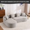 Compression Sofa: Combining Chaise Longue With 3 Seater, Wood Grain Chenille Fabric, Full Sponge Compression Sofa, Combined Sofa With 4 Pillows For Living / Home Furniture / Apartment - Gray - Image 3