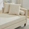 Chenille Upholstered Chaise Lounge With Nailheads, Sleeper Sofa Couch With 4 Throw Pillows & 2 Bolsters, Daybed With Rubberwood Legs - Beige - Image 8