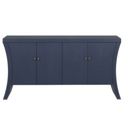 Refined Industrial 4 Door Credenza With Wooden Arc Legs & Bronze Clasps, Advanced Storage Design - Navy Blue