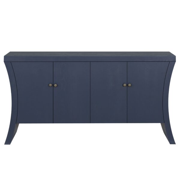 Refined Industrial 4 Door Credenza With Wooden Arc Legs & Bronze Clasps, Advanced Storage Design - Navy Blue