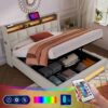 Queen Size Upholstered Platform Bed With A Hydraulic Storage System, LED And USB Charging (Without Mattress) - Natural - Image 21