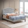 Queen Platform Upholstered Bed Button Tufted With Curve Design, Strong Wood Slat Support - Gray - Image 15