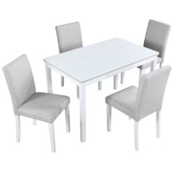 5 Piece Wooden Dining Table Set With Rectangular Table And 4 Upholstered Chairs Dining Room Set With Crystal Decoration For Kitchen Or Dining Room - Light Gray / White