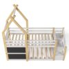 Twin Over Twin House Bunk Bed With White Storage Staircase And 2 Blackboards - White / Natural - Image 6