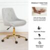 Modern Teddy Velvet Fabric Dining Chair With Gold Plated 5 Claw Legs - Gray - Image 6